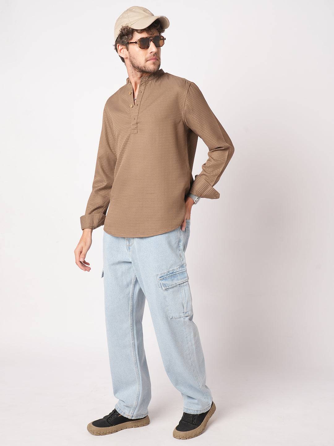 Muted Brown Dot Embossed Kurta Buy only at ₹699