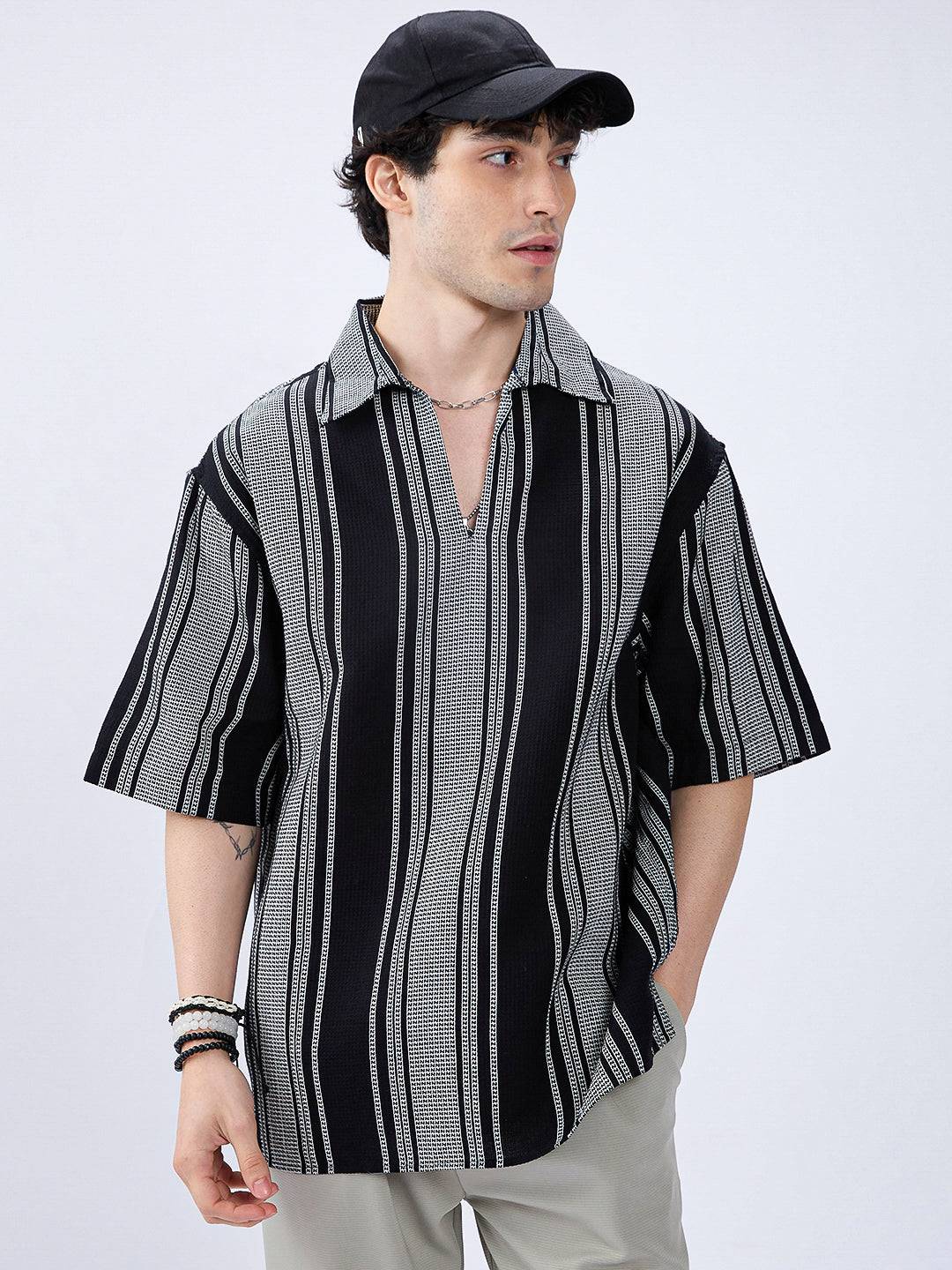 Monotone Vintage Striped Oversized Polo Shirt Buy only at ₹699