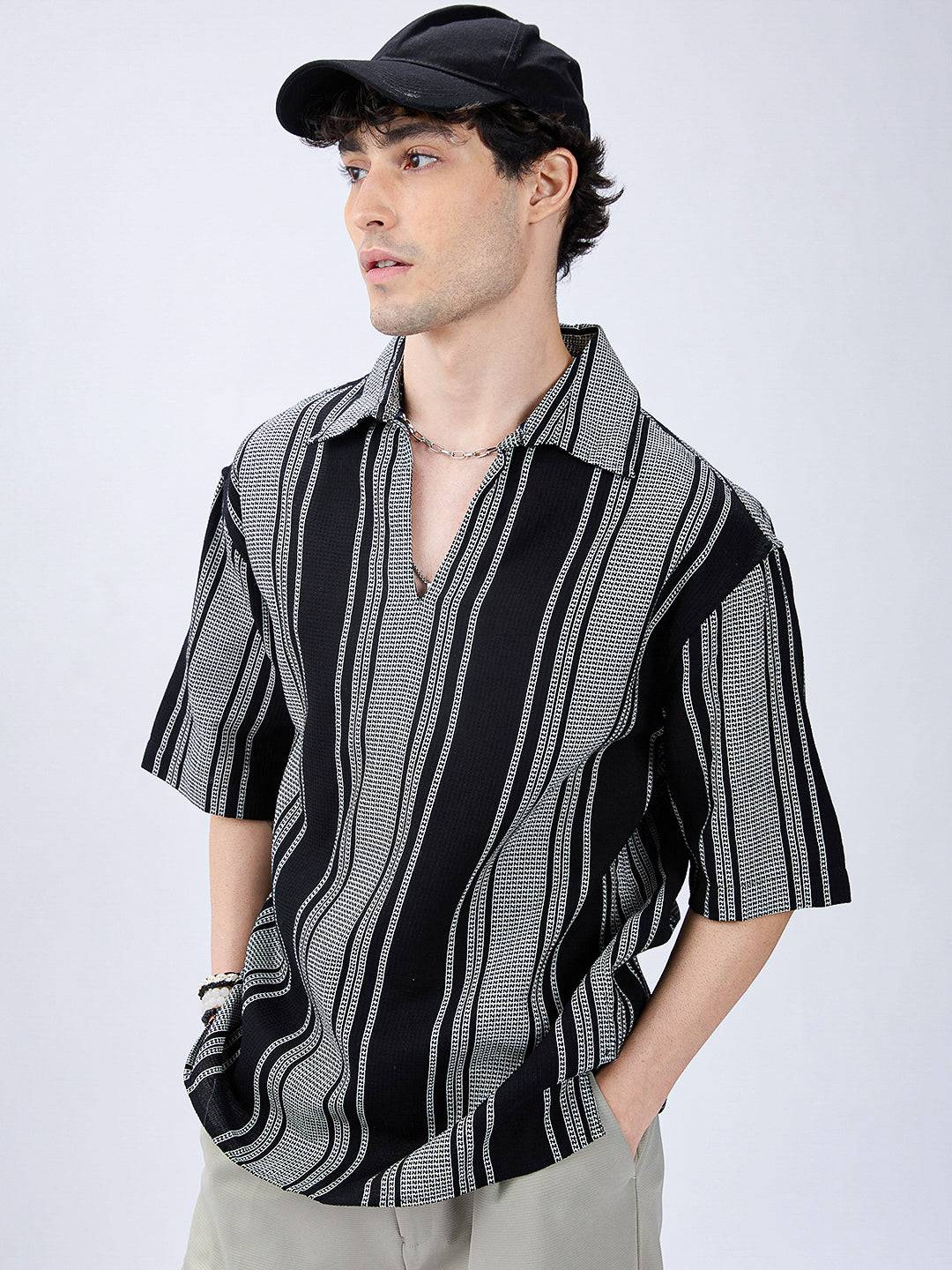 Monotone Vintage Striped Oversized Polo Shirt Buy only at ₹699