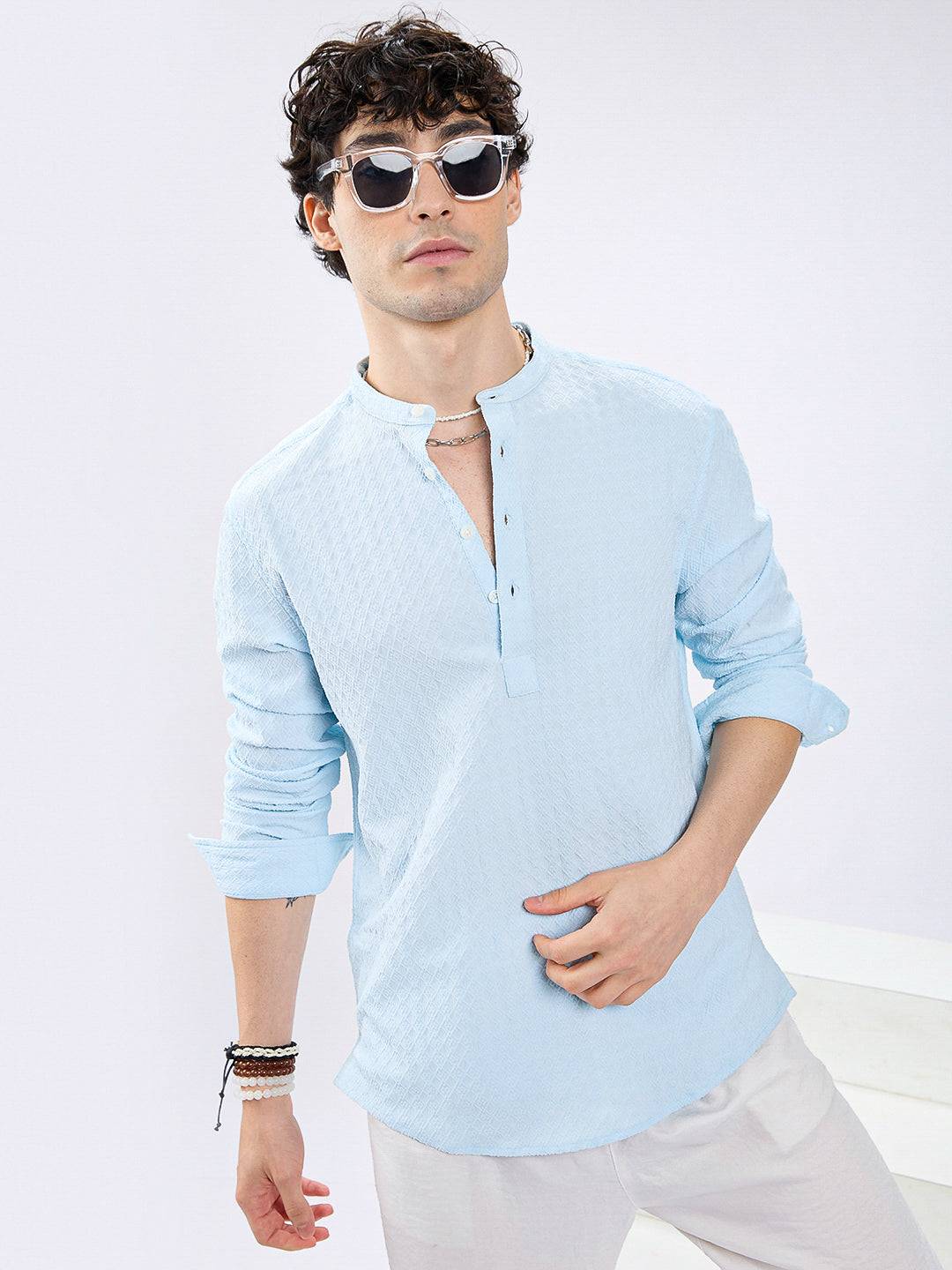 Icy Blue Diamond Weave Refined Kurta Buy only at ₹699