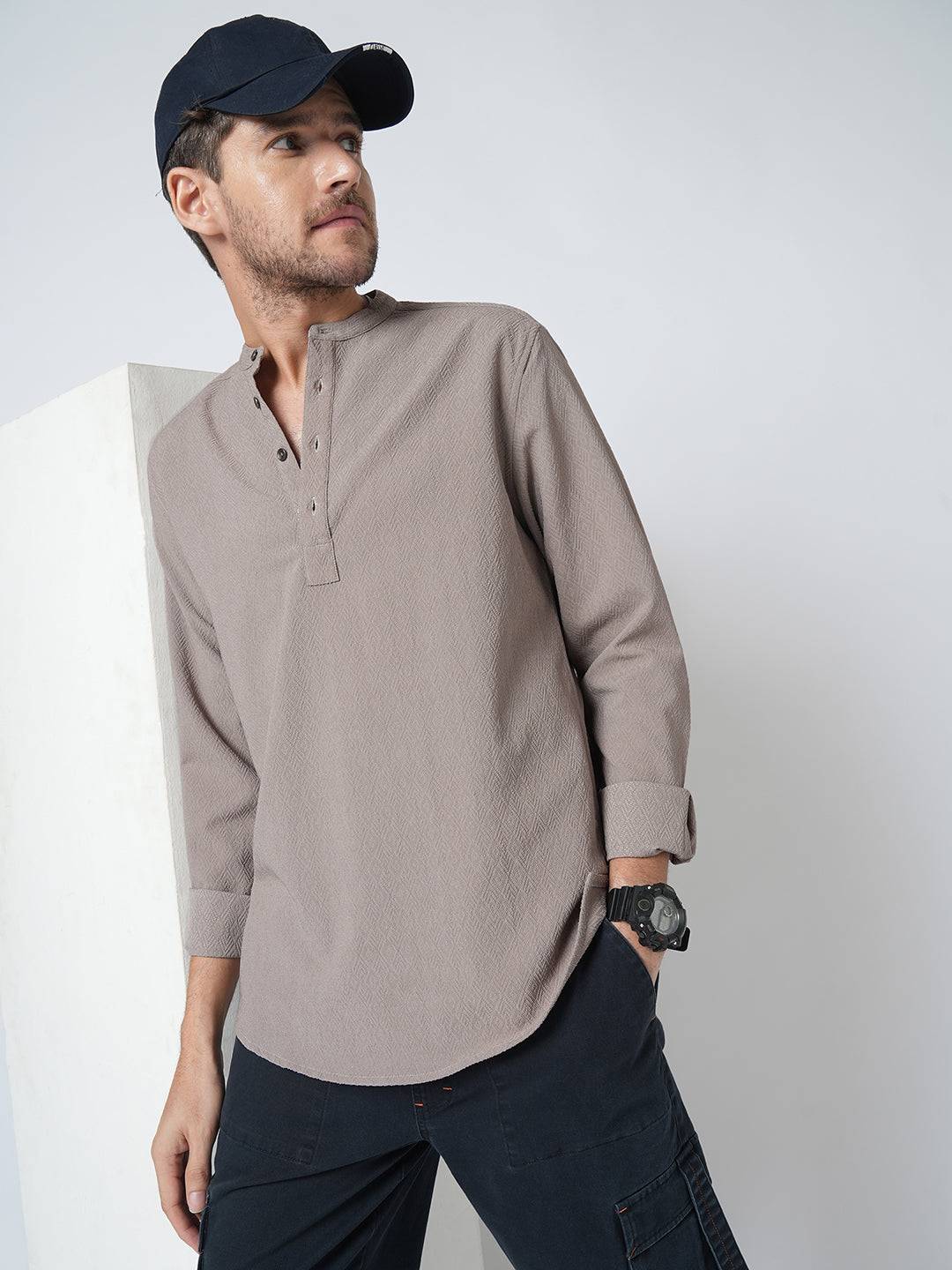 Grey Diamond Weave Textured Kurta Buy only at ₹699