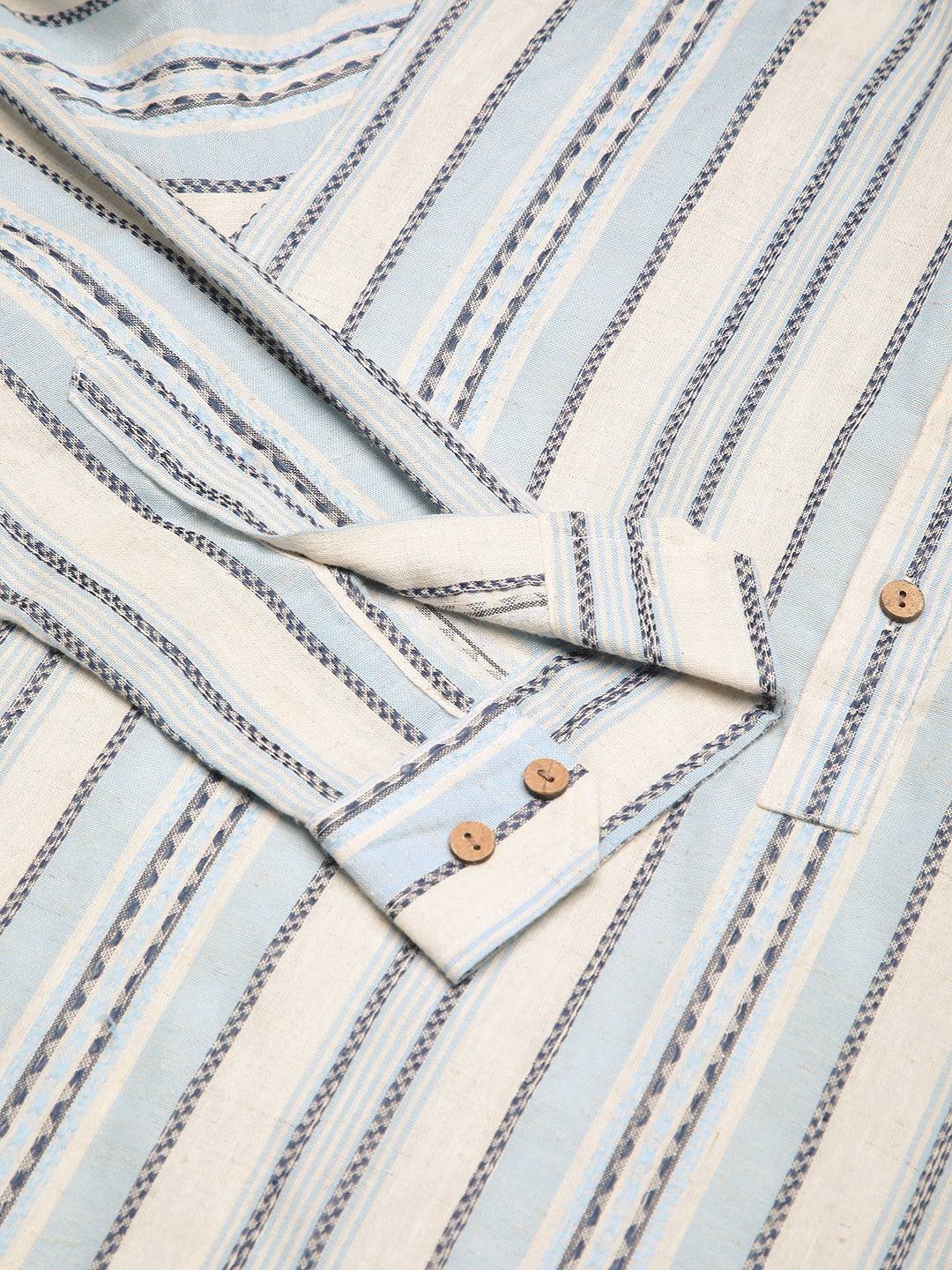 Off White & Columbia Blue Seabound Striped Kurta Buy only at ₹699