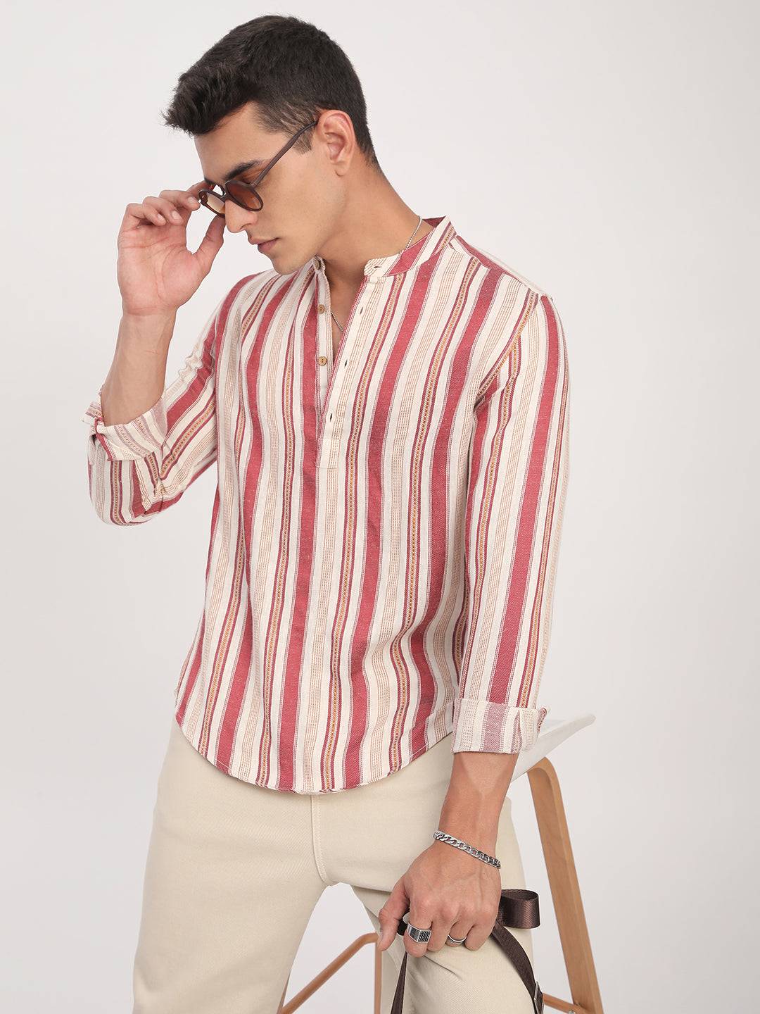Intricate Red & Cream Striped Kurta Buy only at ₹759