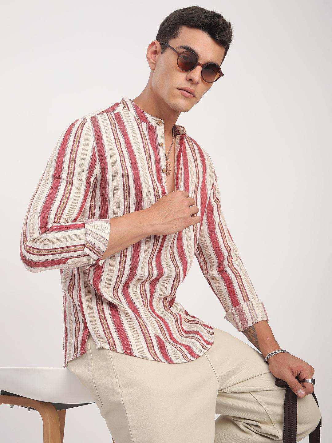 Intricate Red & Cream Striped Kurta Buy only at ₹759