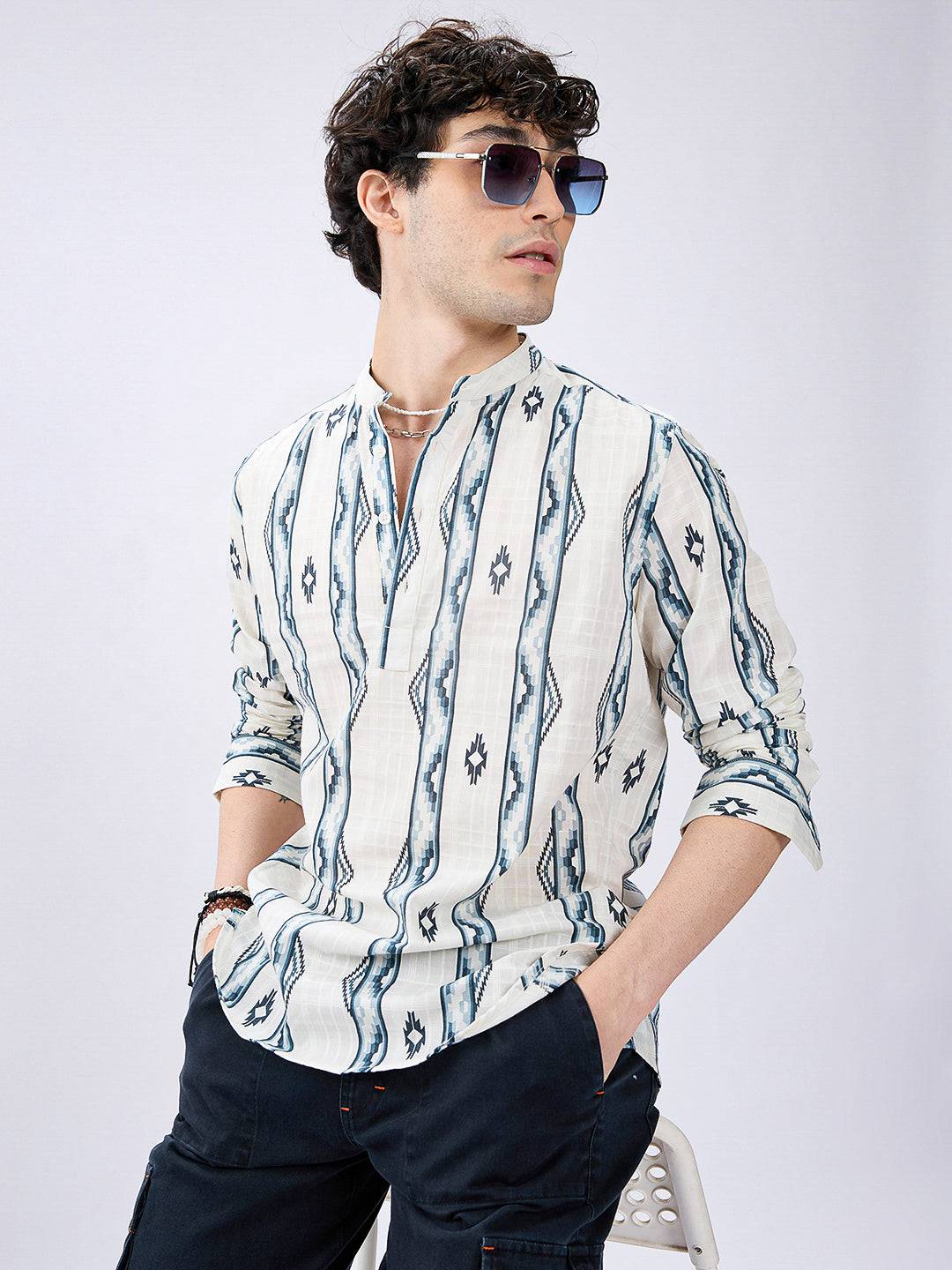 Icy Blue Chevron Flow Printed Kurta Buy only at ₹759