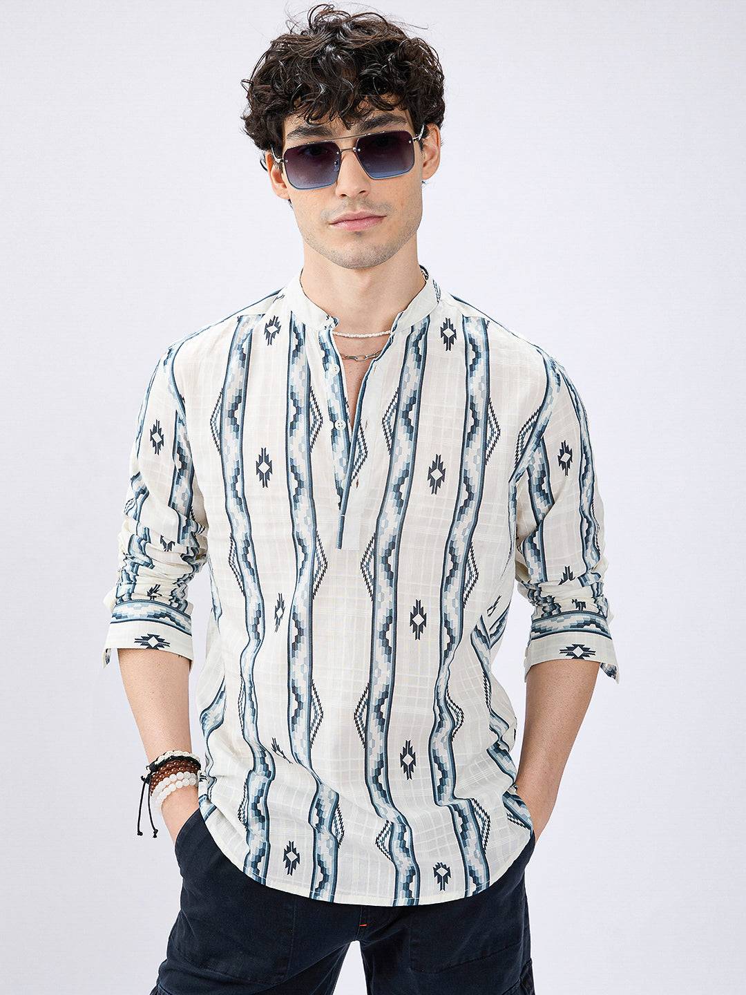 Icy Blue Chevron Flow Printed Kurta Buy only at ₹759