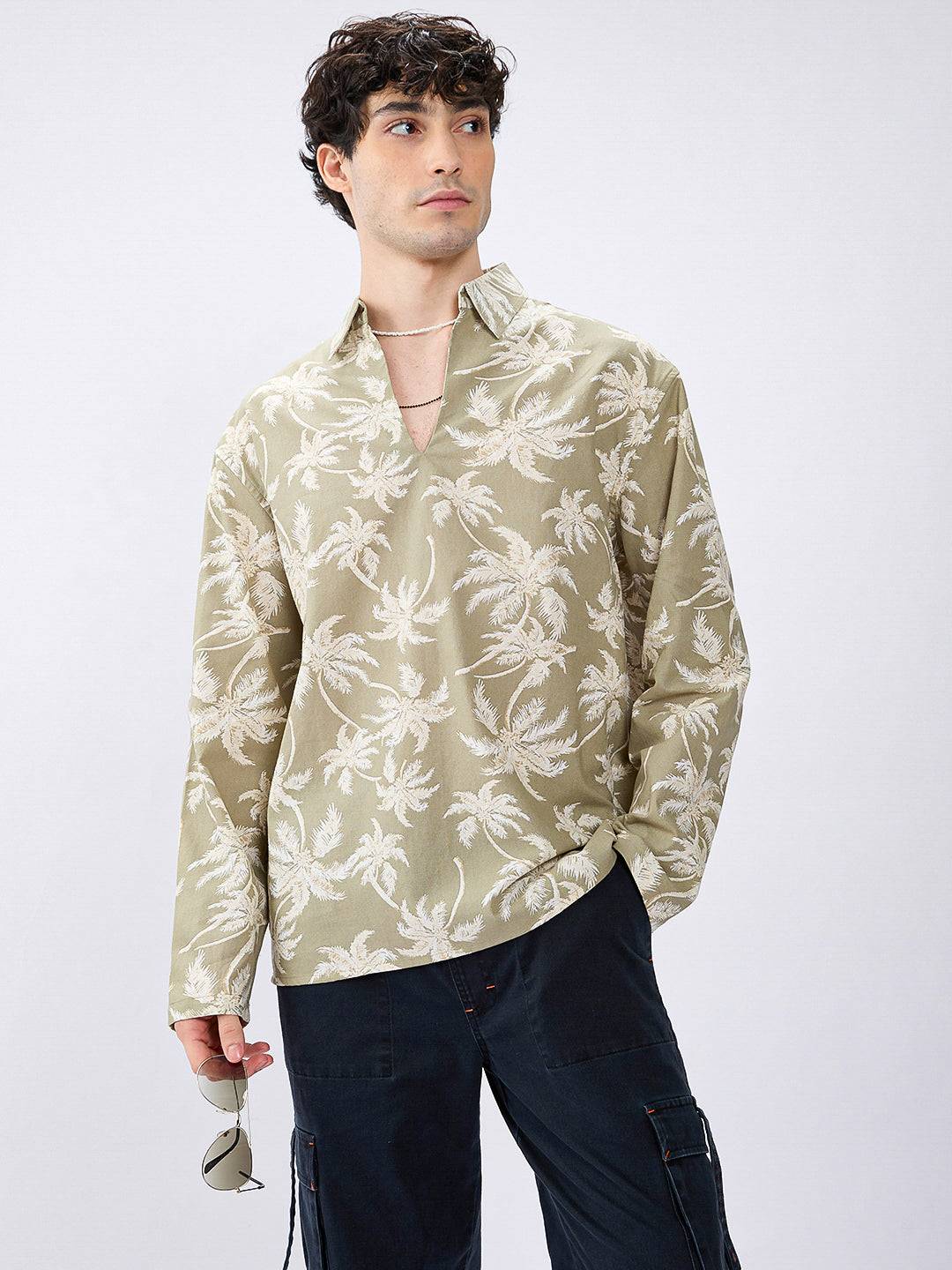 Beachy Palm Escape Oversized Polo Shirt Buy only at ₹659