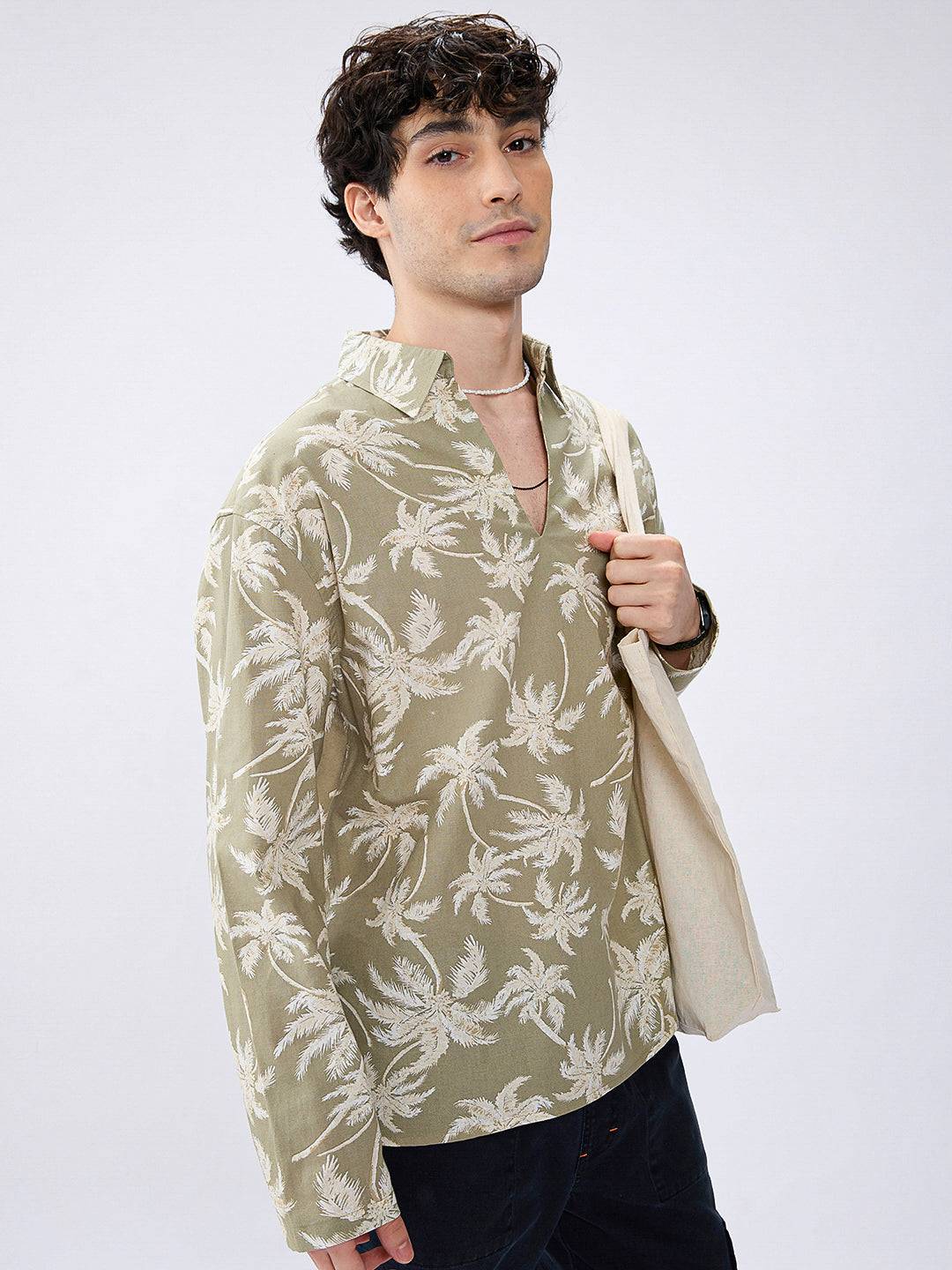 Beachy Palm Escape Oversized Polo Shirt Buy only at ₹659