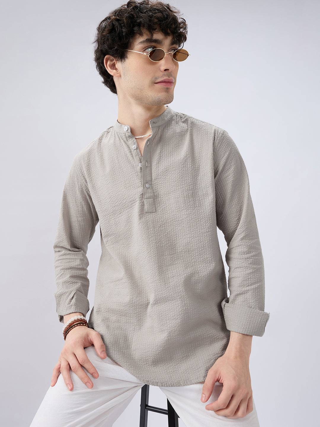 Classic Cloud Grey Seersucker Kurta Buy only at ₹699