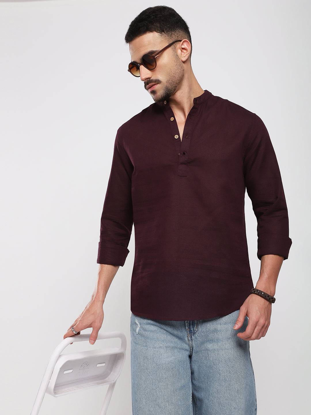 Royal Plum Essence Pure Linen Kurta Buy only at ₹859