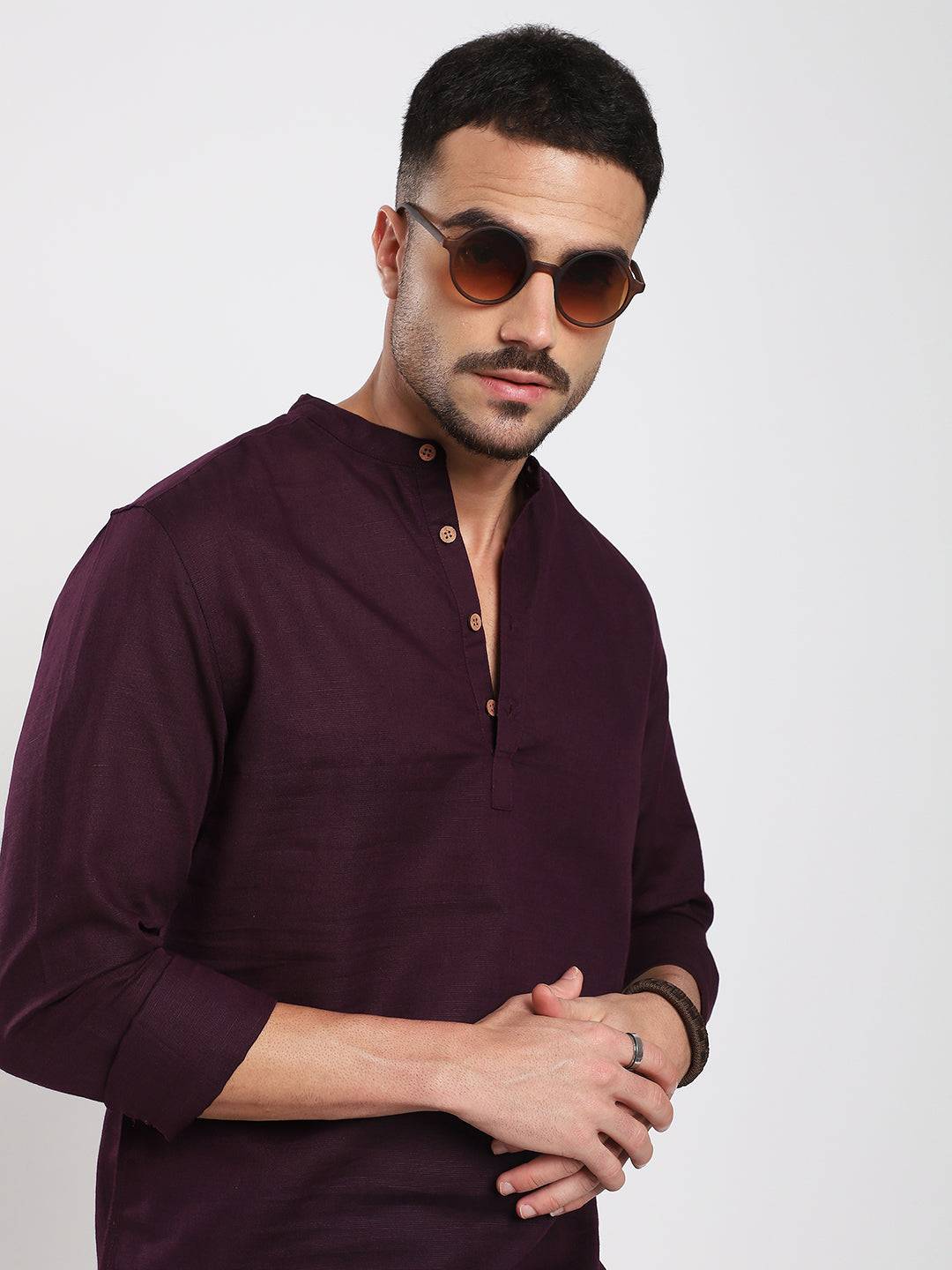 Royal Plum Essence Pure Linen Kurta Buy only at ₹859
