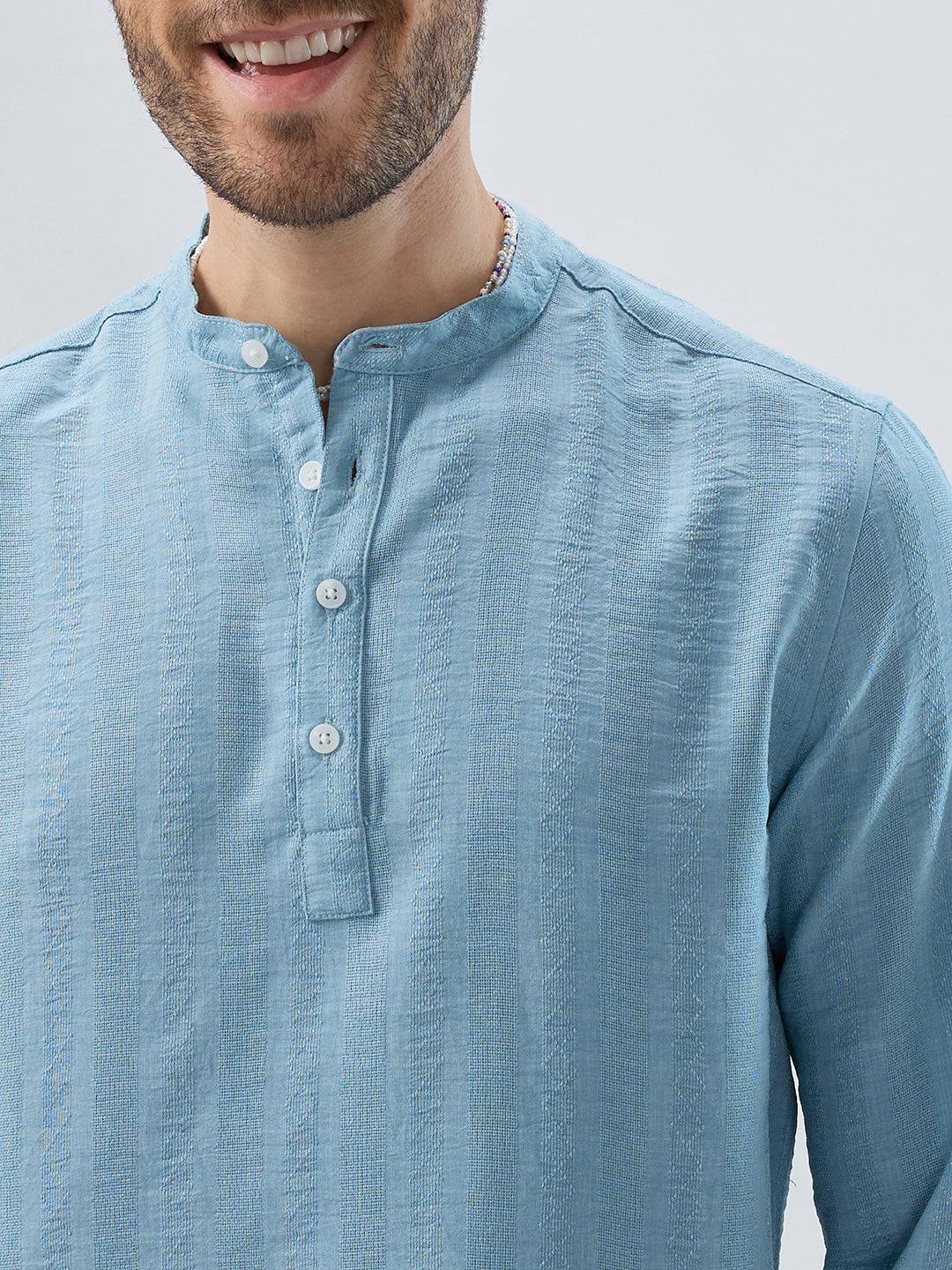 Aqua Mist Jacquard Striped Kurta Buy only at ₹759