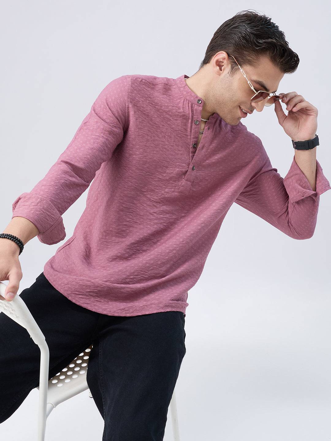 Mystic Pink Block Weave Jacquard Kurta Buy only at ₹759