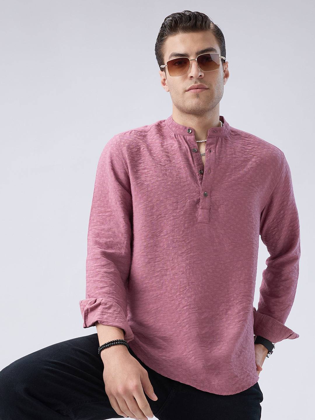 Mystic Pink Block Weave Jacquard Kurta Buy only at ₹759