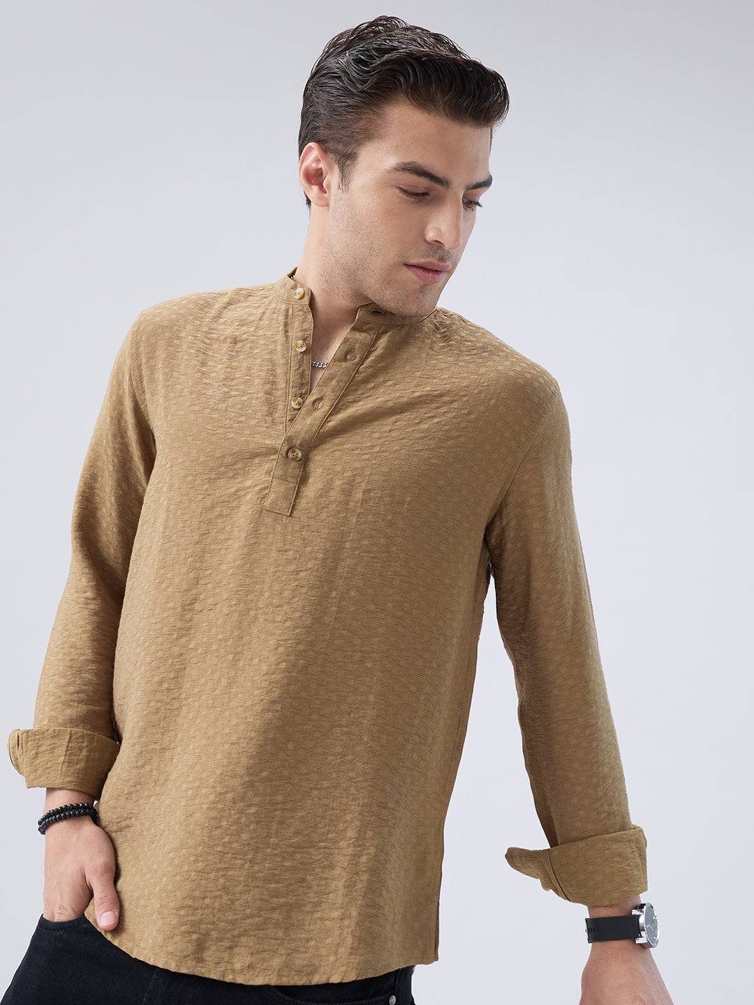 Rustic Brown Block Weave Jacquard Kurta Buy only at ₹759