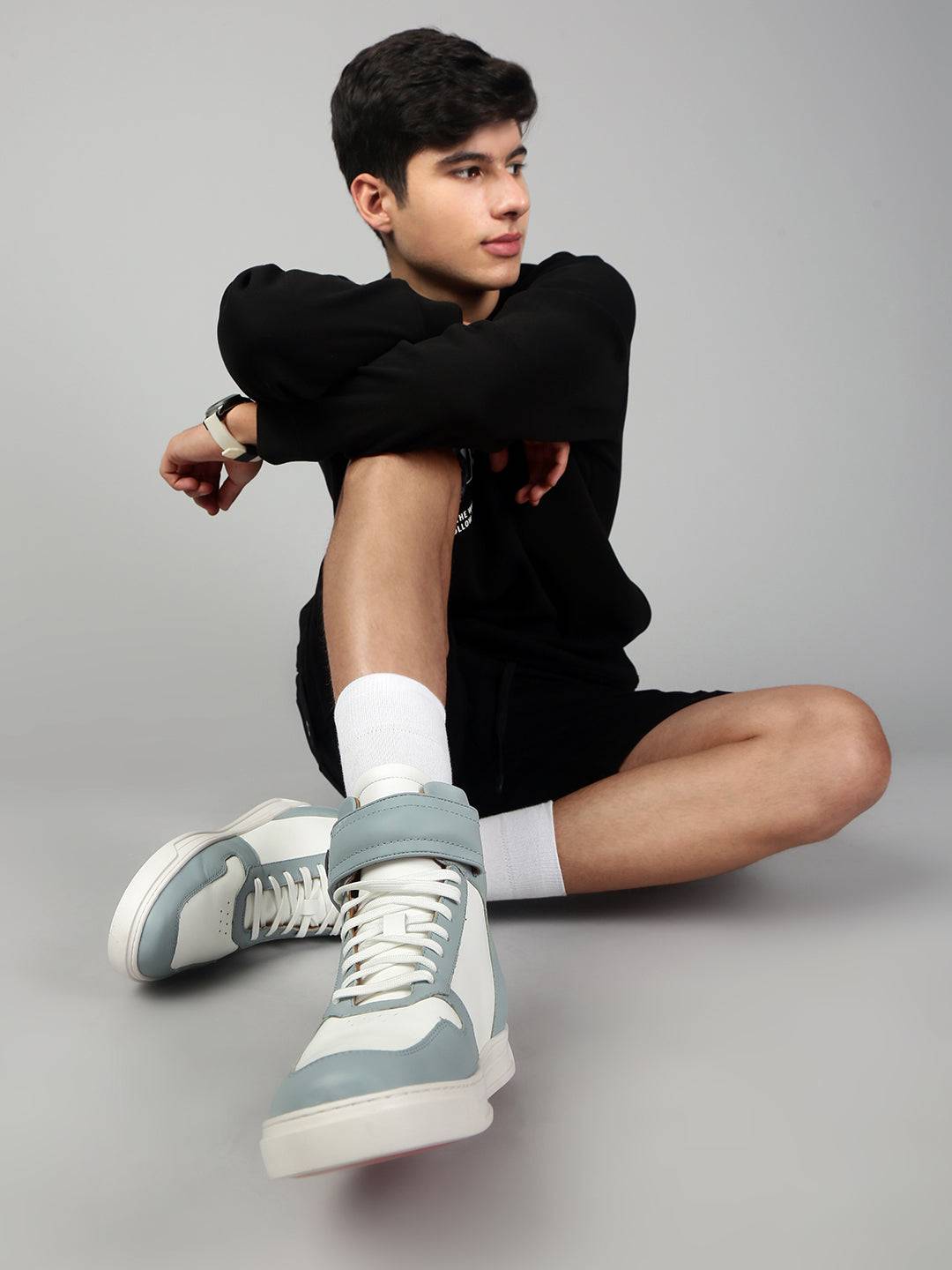 High-Top Premium Leather Sneakers - Aqua