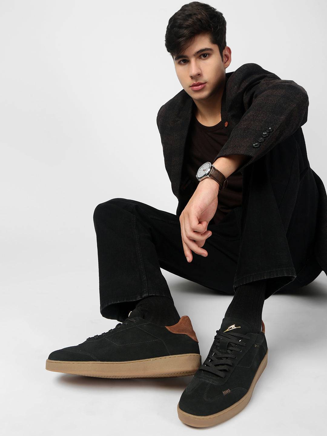 CHARCOAL - Premium Leather Casual Sneakers - Black