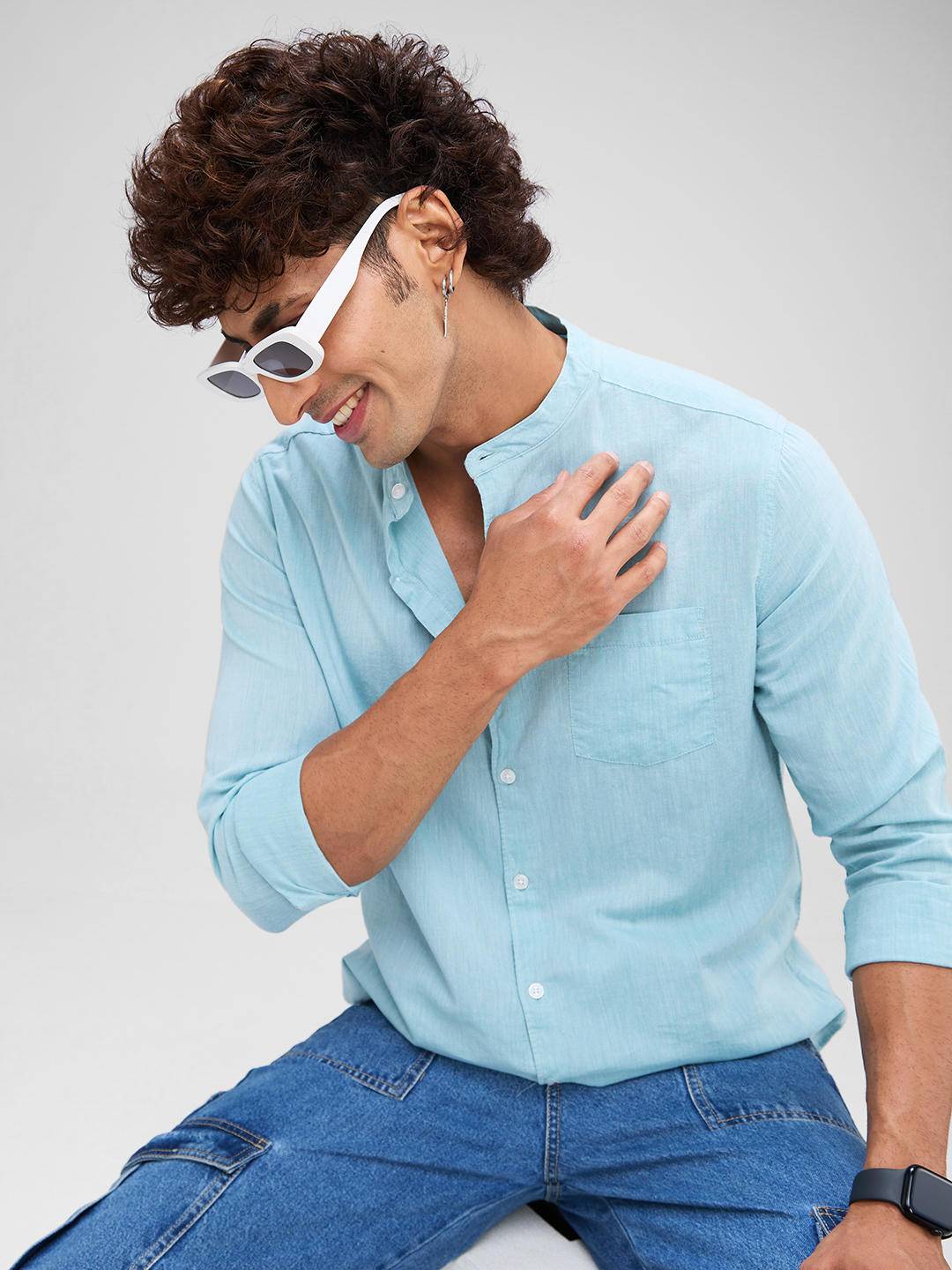 Solid Turquoise Blue Shirt Buy only at ₹419