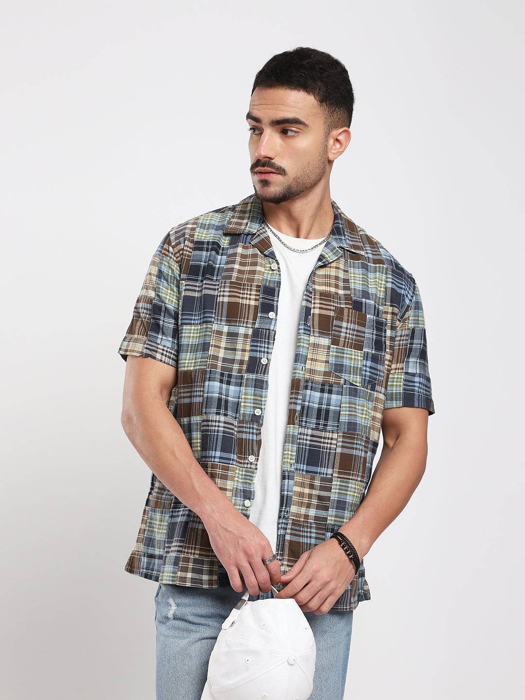 Multicolor Patchwork Resort Collar Oversized Shirt Buy only at ₹659