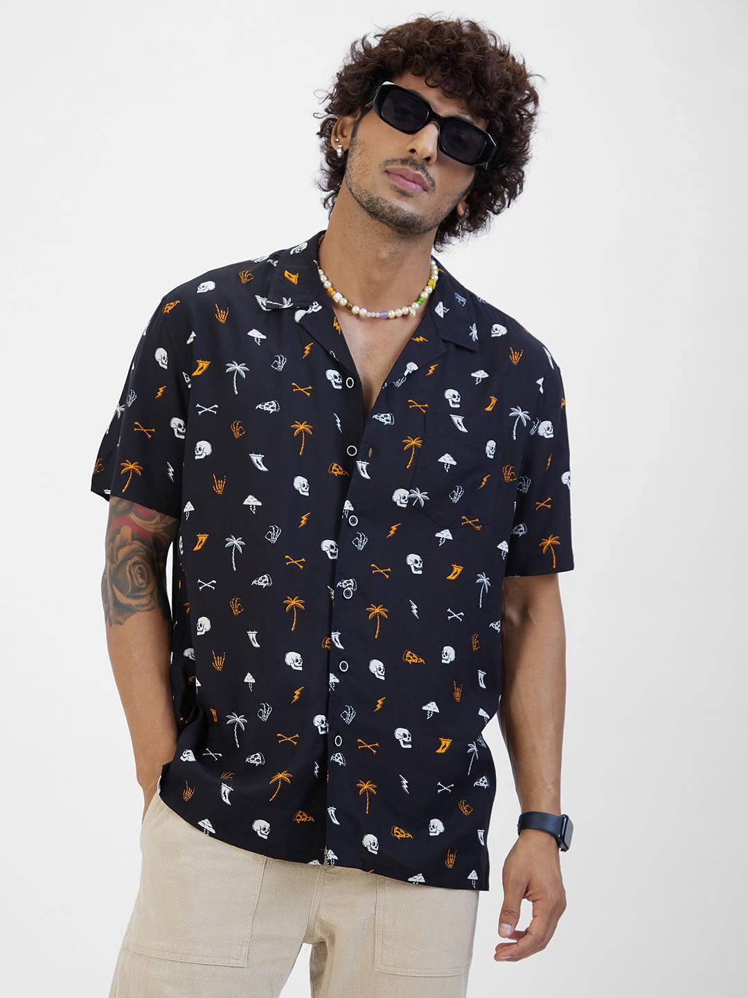 Black Printed Notch Collar Oversized Shirt Buy only at ₹389