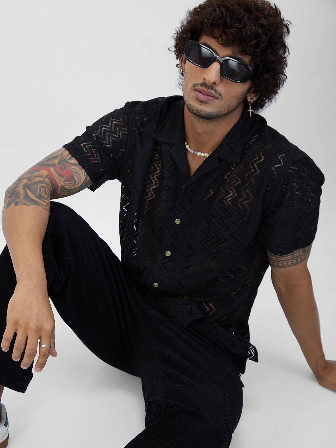 Classy Black Crochet Oversized Shirt Buy only at ₹419