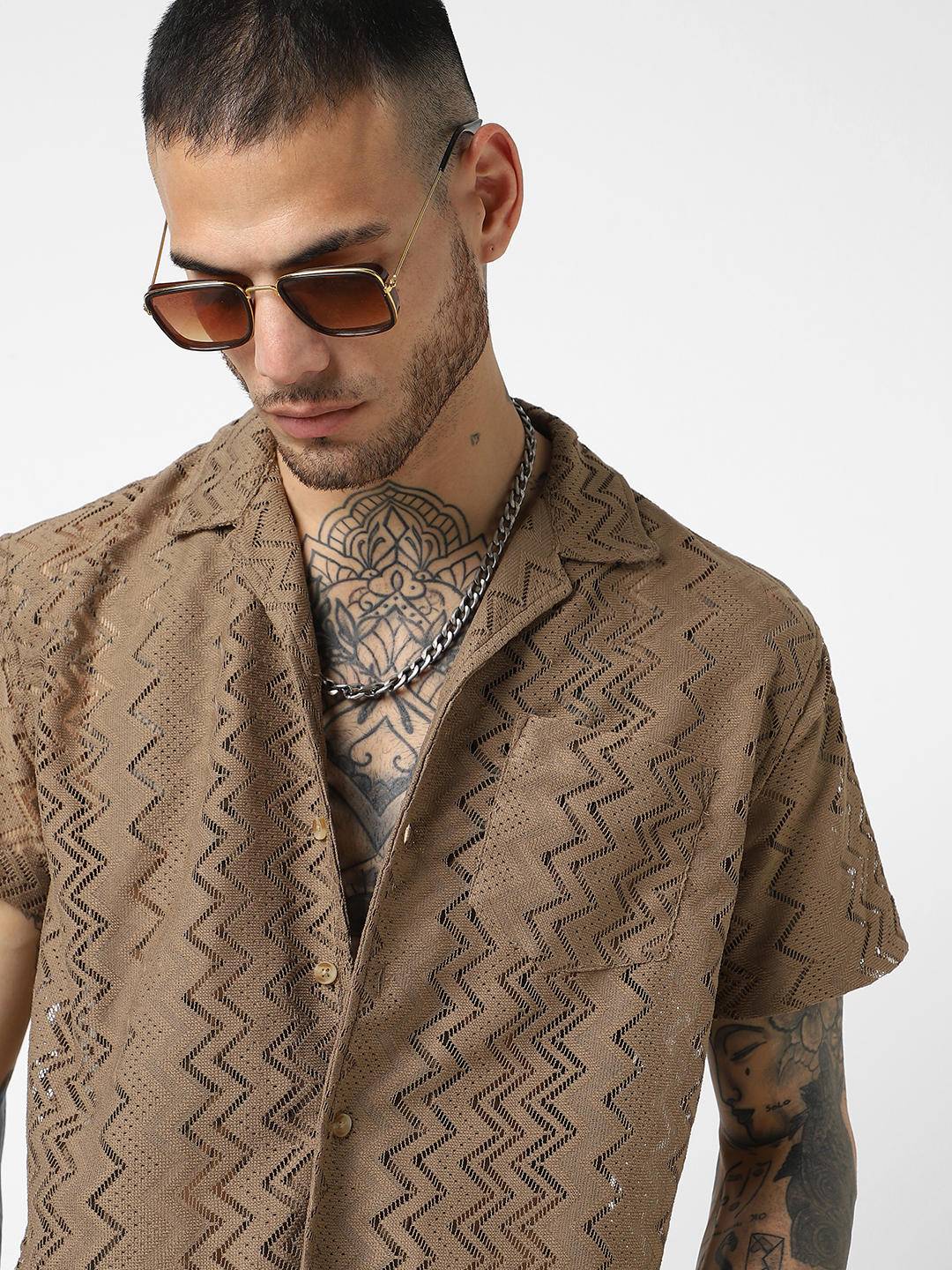 Mud Brown Oversized Crochet Shirt Buy only at ₹419