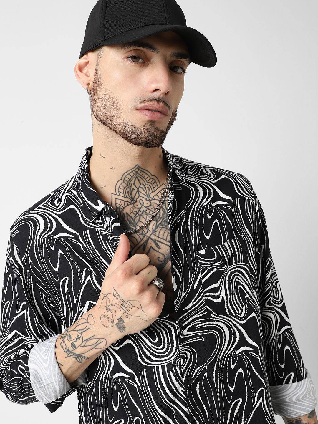Black Monochrome Wave Printed Shirt Buy only at ₹449