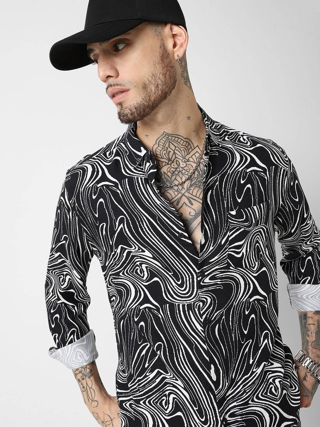 Black Monochrome Wave Printed Shirt Buy only at ₹449