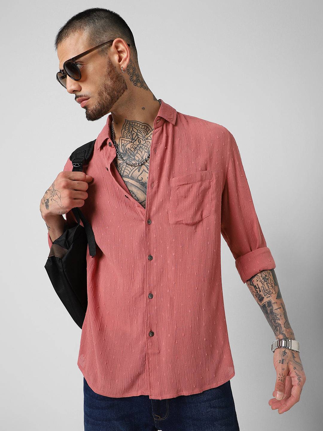 Blush Pink Dobby Shirt Buy only at ₹759