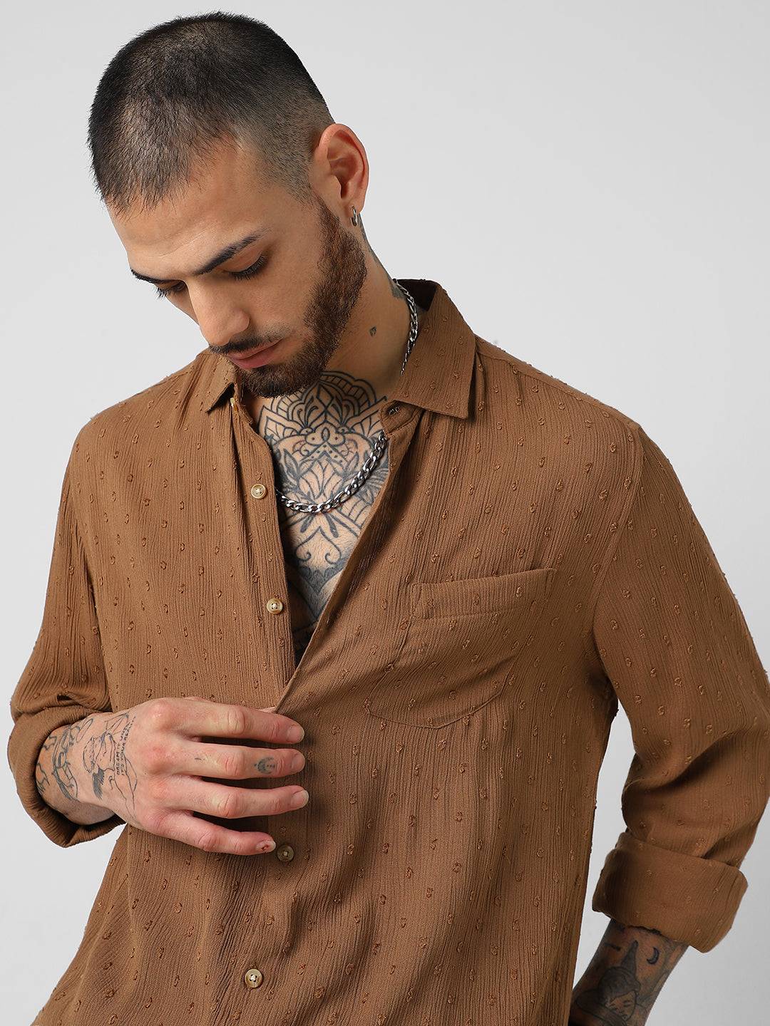 Cocoa Brown Swiss Dobby Shirt Buy only at ₹759