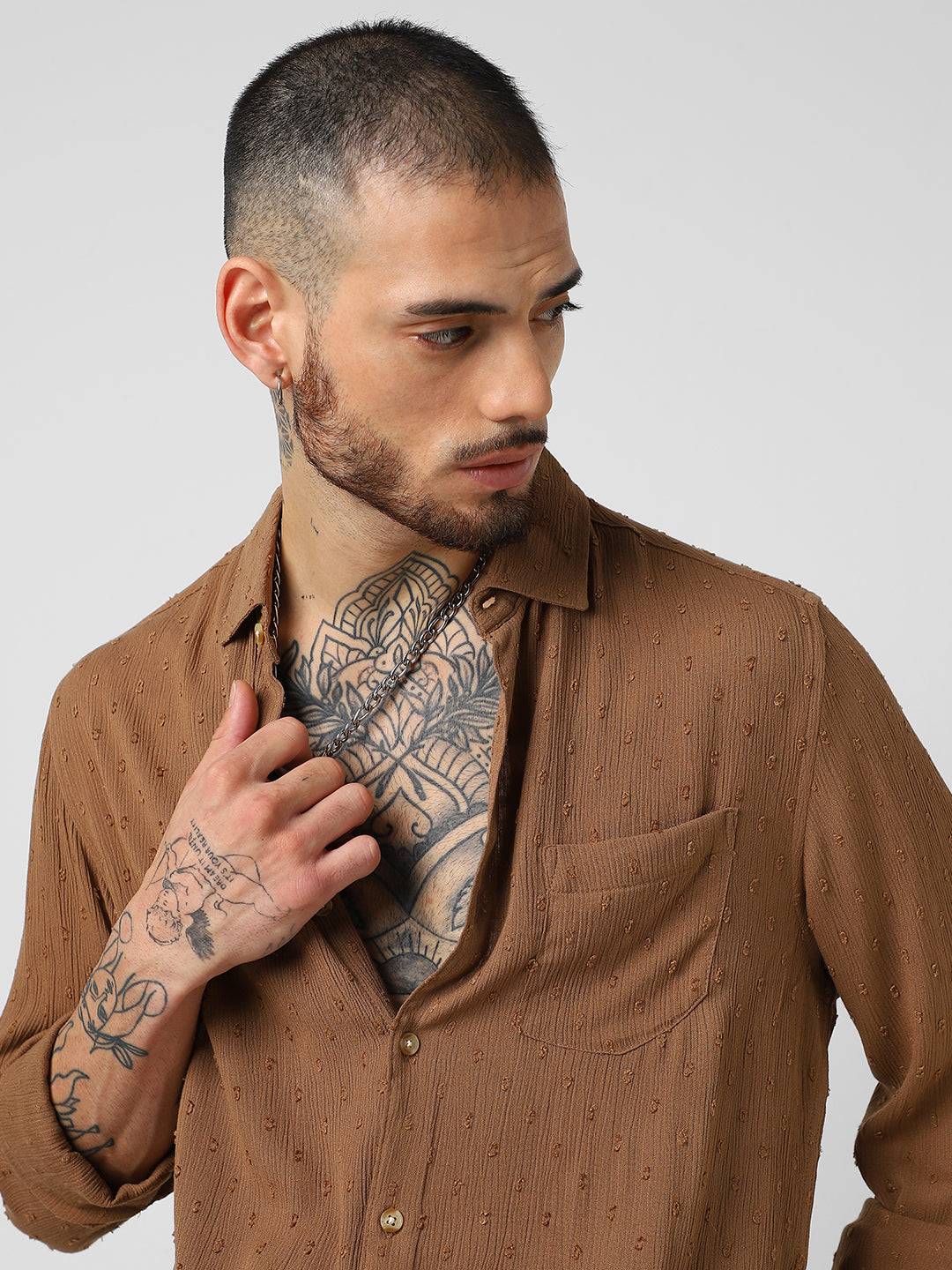 Cocoa Brown Swiss Dobby Shirt Buy only at ₹759