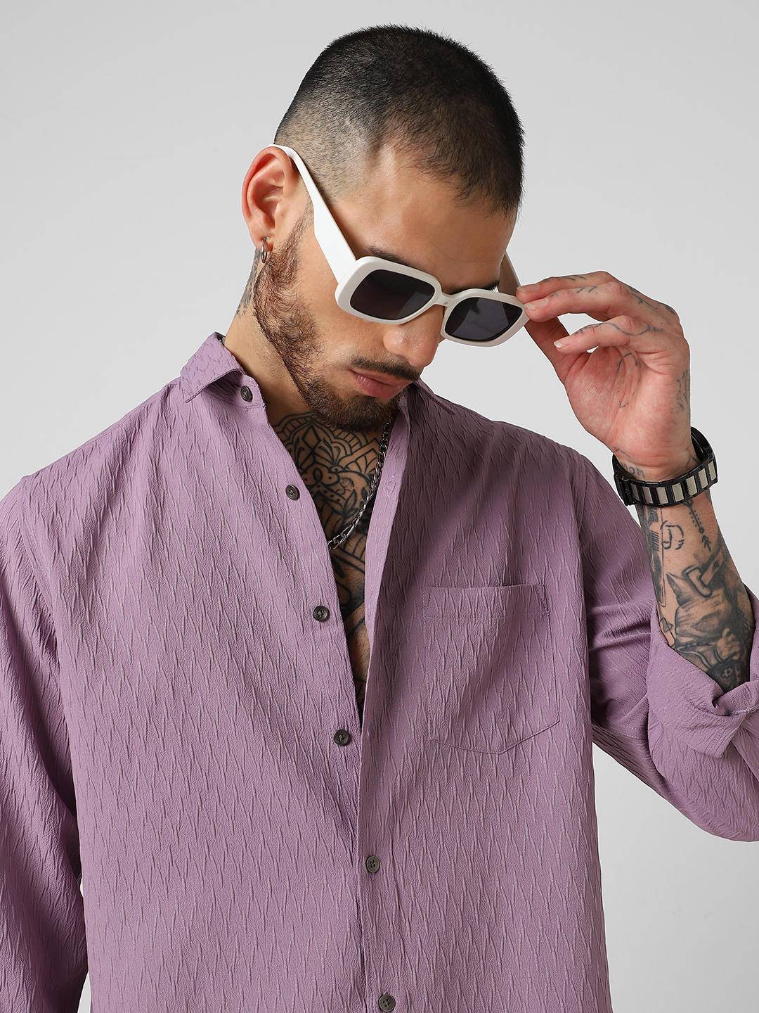 Elegant Purpureus Crinkled Jacquard Shirt Buy only at ₹659