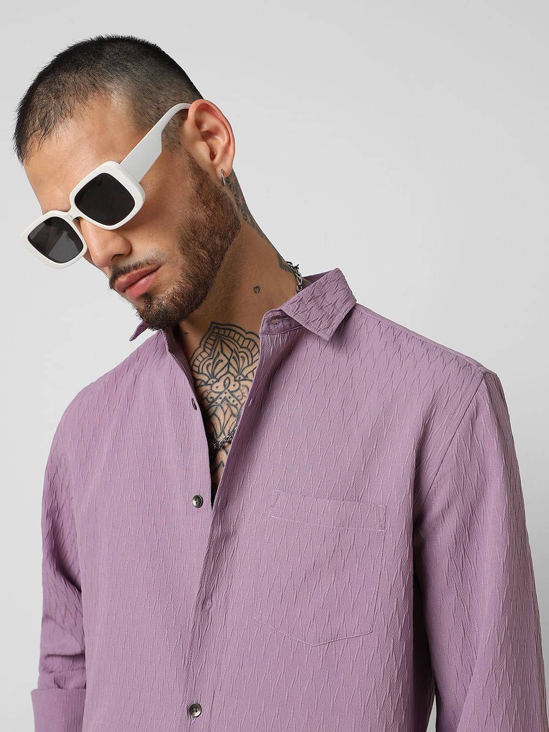 Elegant Purpureus Crinkled Jacquard Shirt Buy only at ₹659