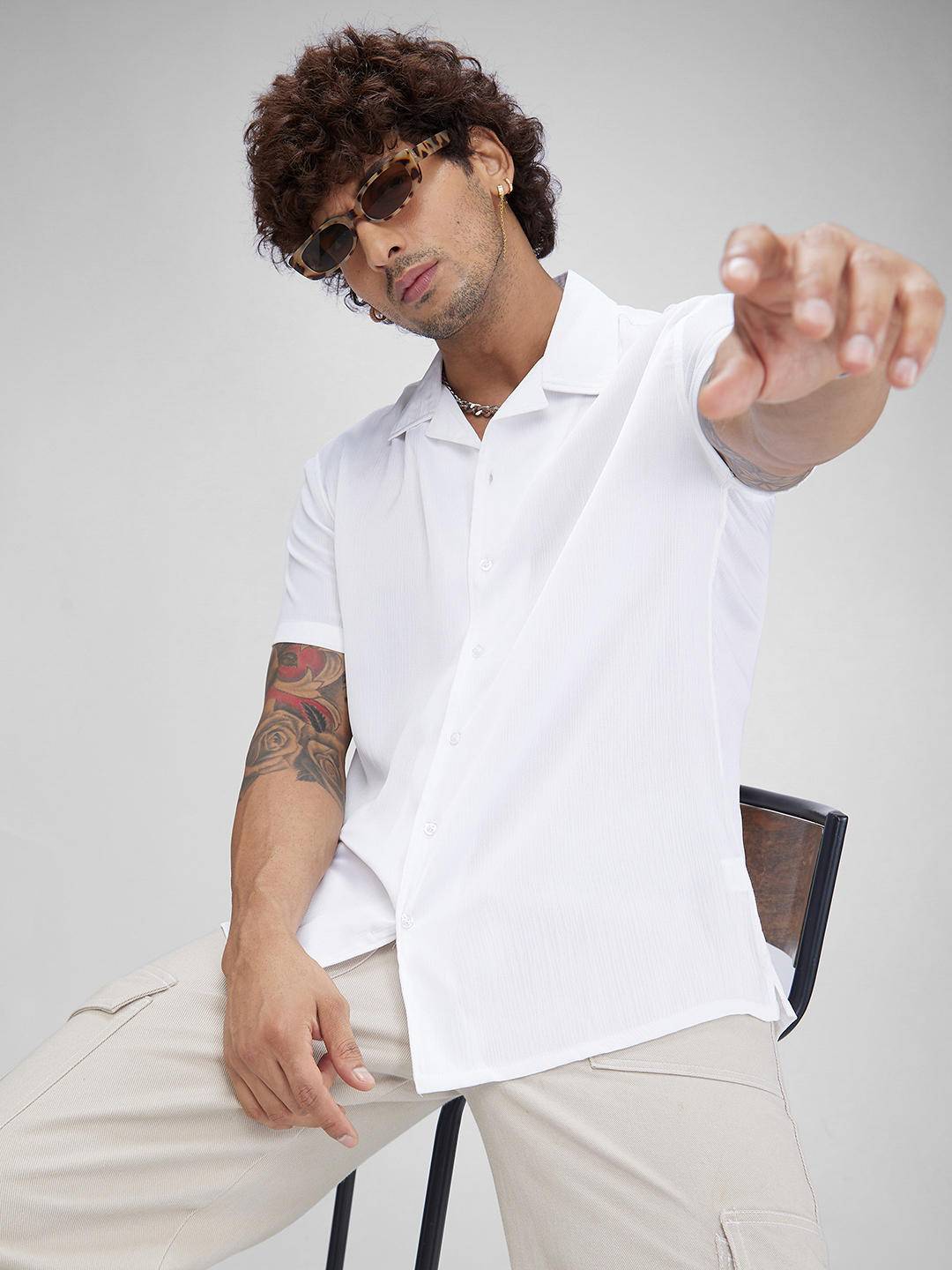 White Crepe Oversized Resort Collar Shirt Buy only at ₹599