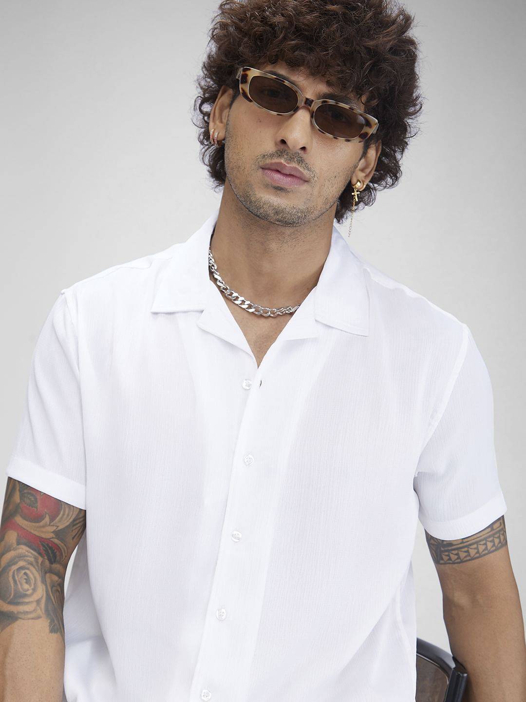 White Crepe Oversized Resort Collar Shirt Buy only at ₹599