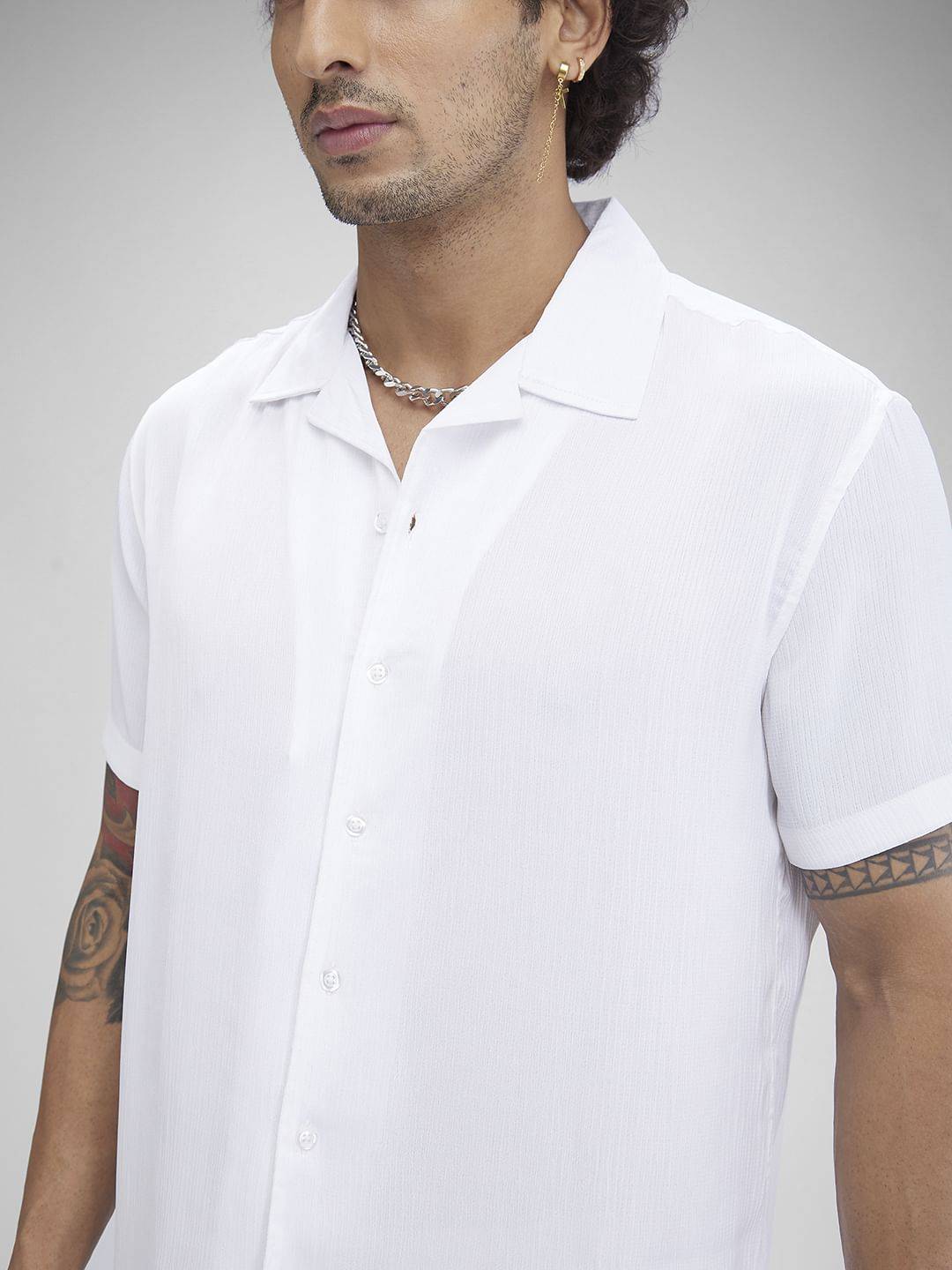 White Crepe Oversized Resort Collar Shirt Buy only at ₹599