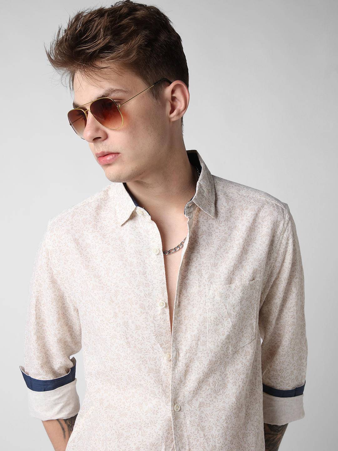 Beige Tiny Floral Printed Shirt Buy only at ₹419