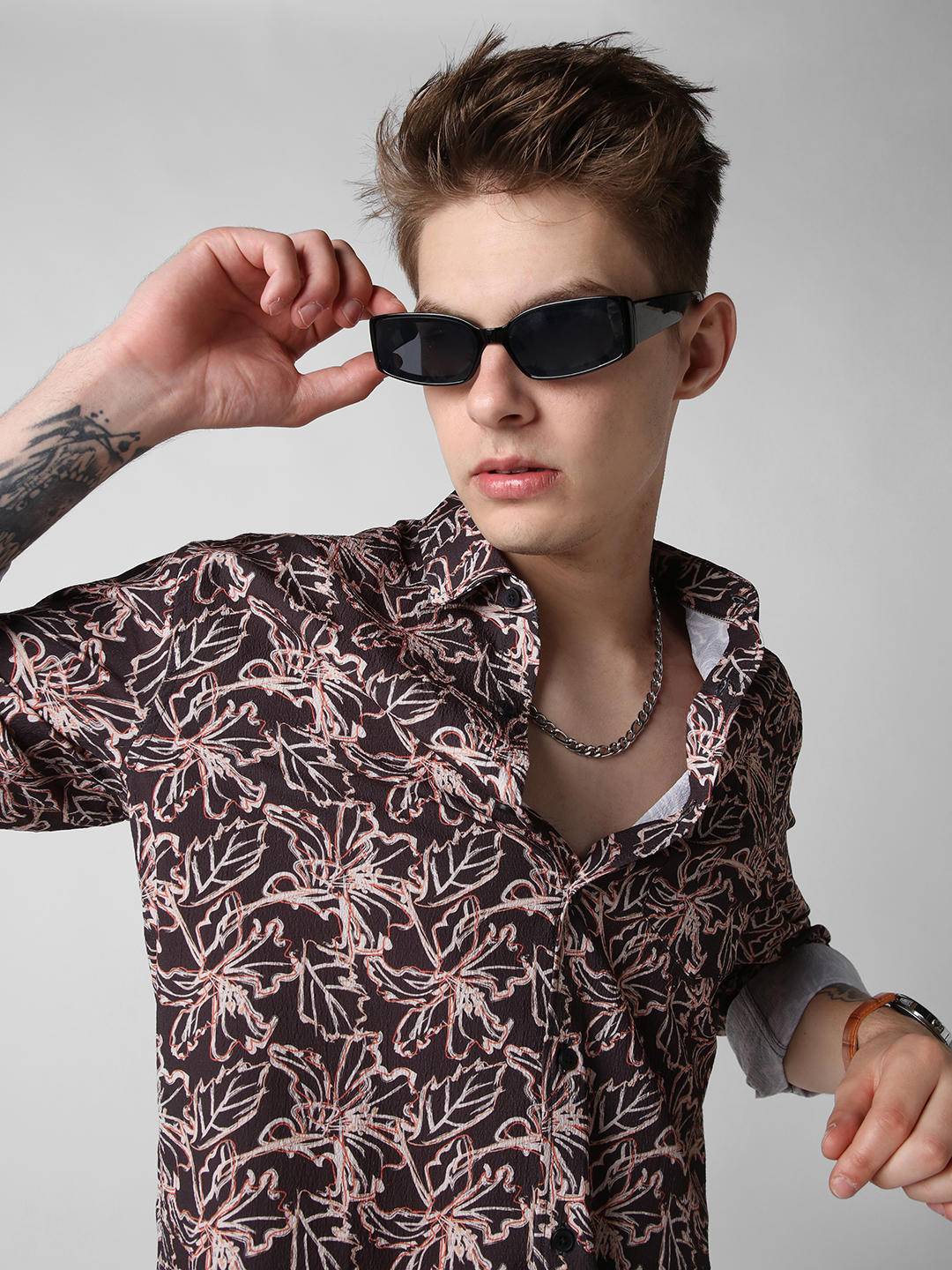 Grease Black Floral Printed Crinkled Shirt Buy only at ₹659