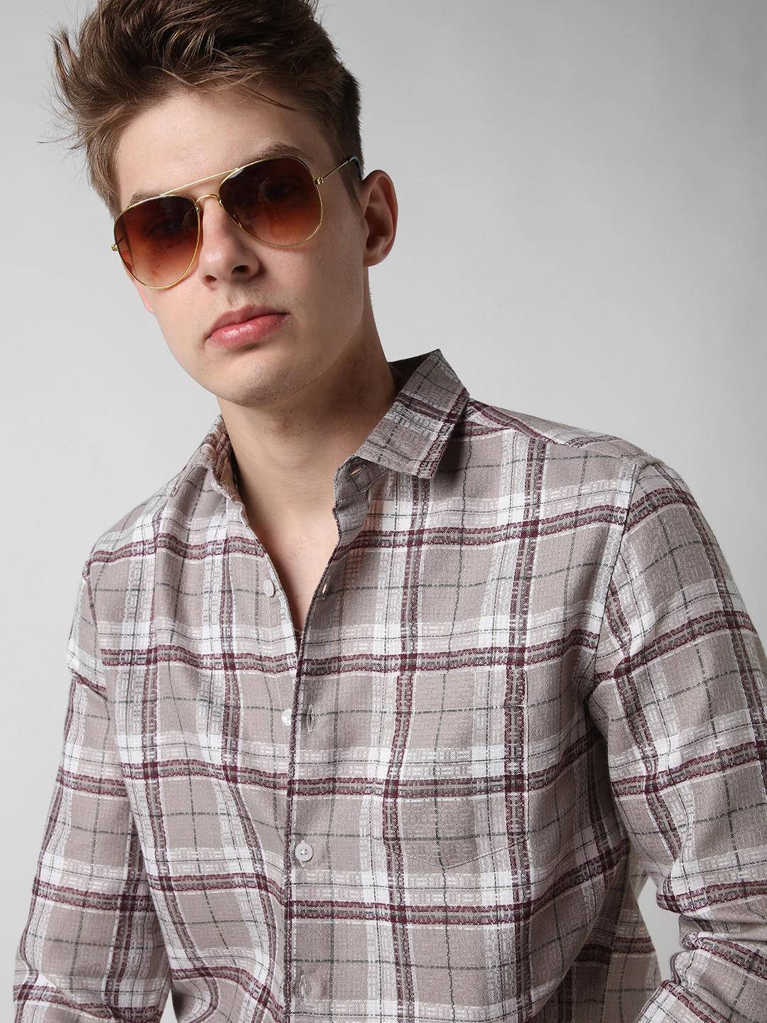 Multicolour Jacquard Checkered Shirt Buy only at ₹659