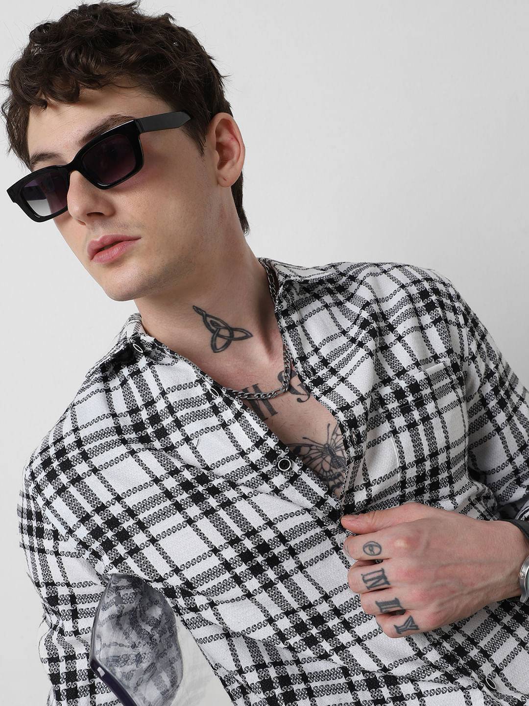 Black & White Dobby Checkered Shirt Buy only at ₹494
