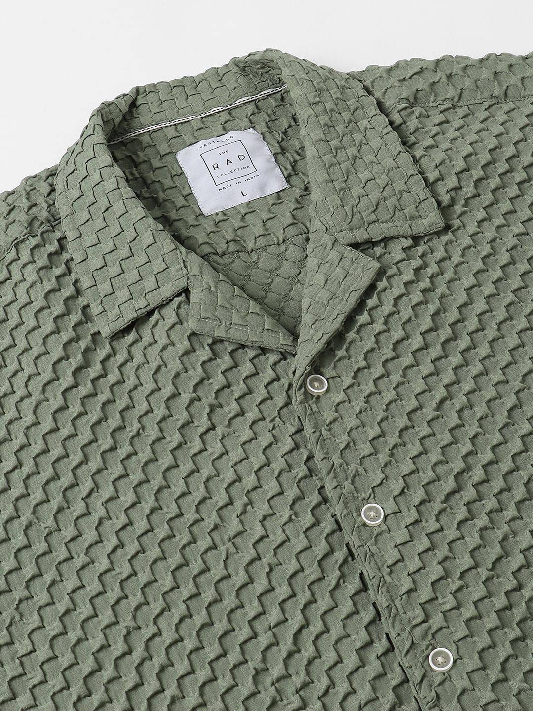 Asparagus Green Embossed Patterned Oversized Shirt Buy only at ₹494
