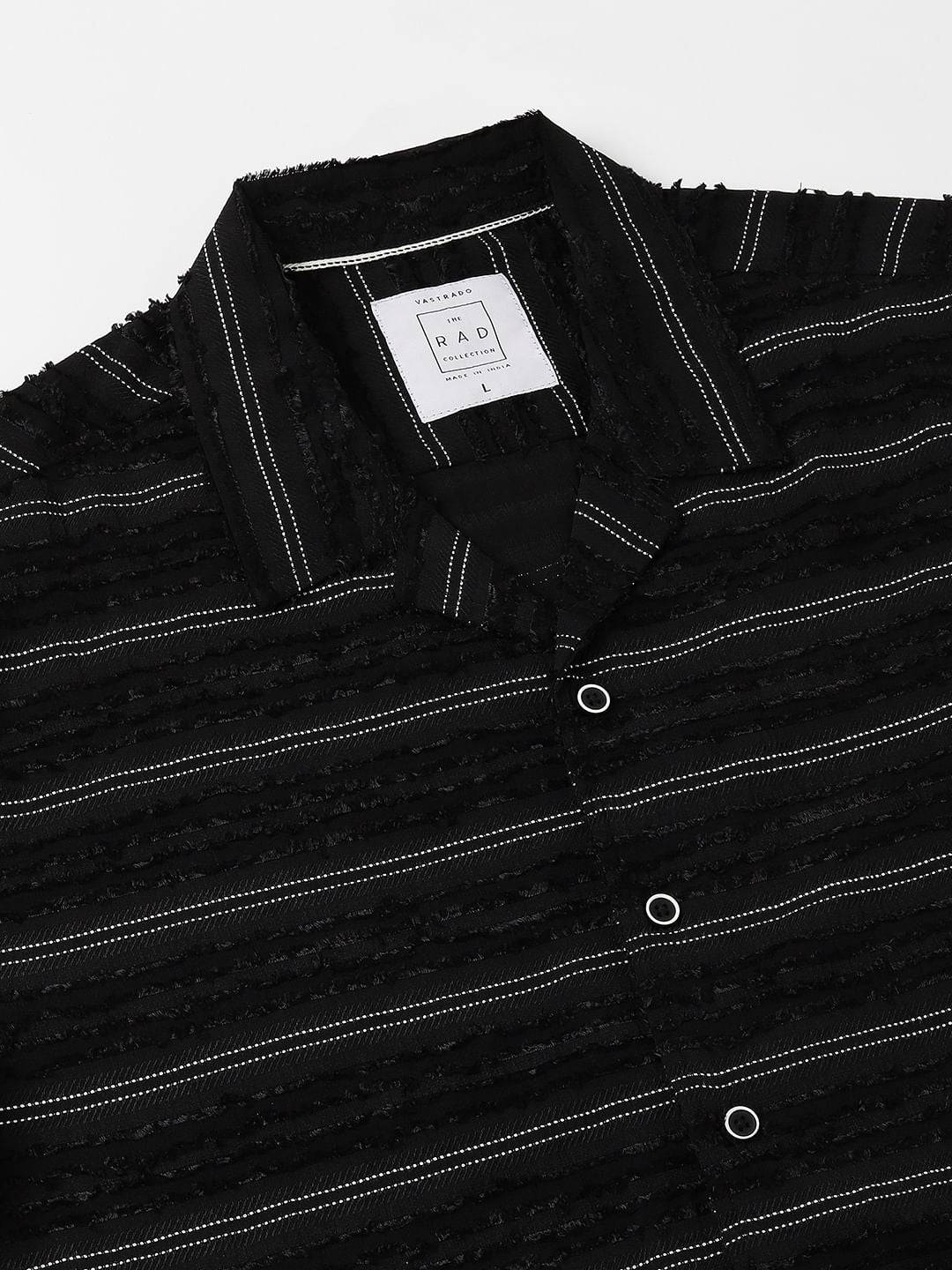 Black Even Stripe Frayed Oversized Shirt Buy only at ₹539