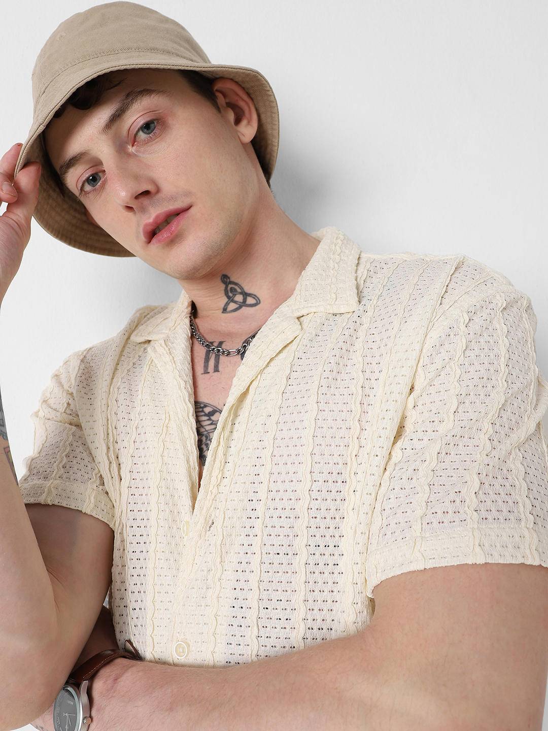 Exquisite AeroMesh Ivory Oversized Shirt Buy only at ₹494