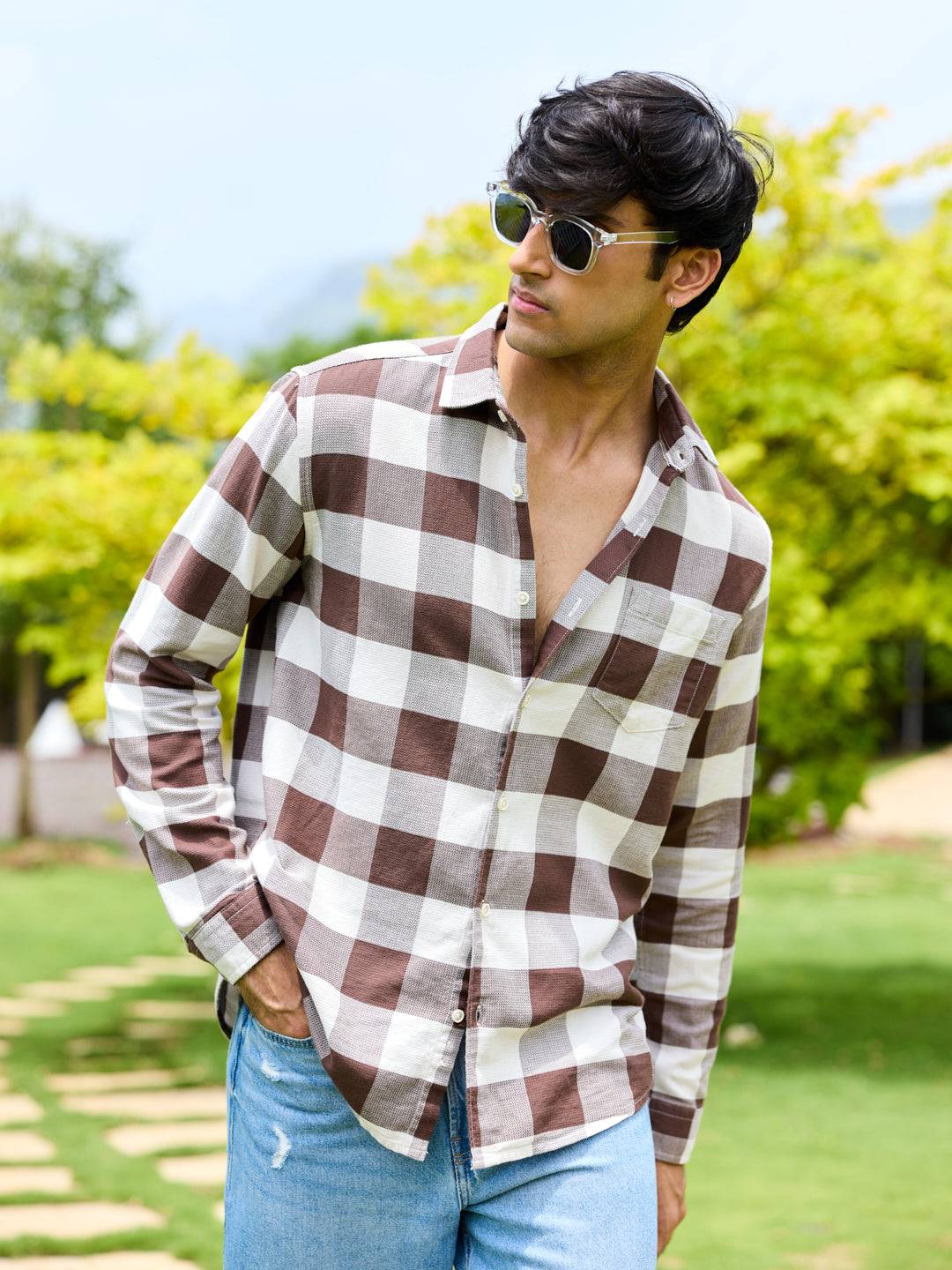 Brown & Ivory Box Checkered Shirt Buy only at ₹759