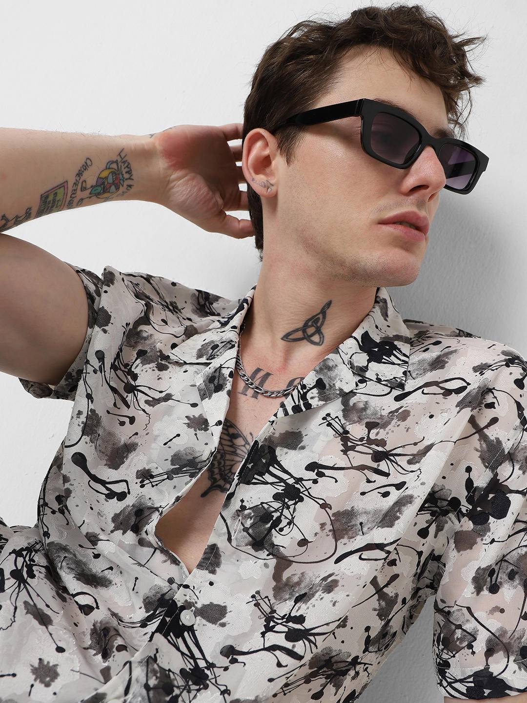 Black Burn Out Splash Oversized Shirt Buy only at ₹659