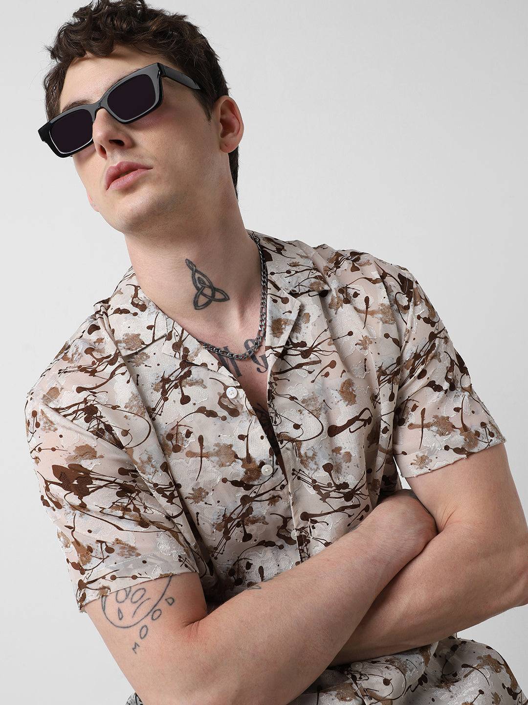 Brunette Burn Out Splash Oversized Shirt Buy only at ₹659