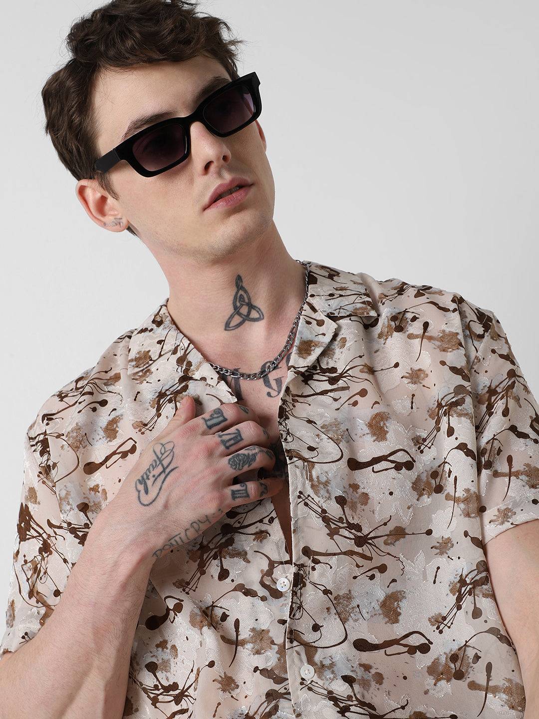 Brunette Burn Out Splash Oversized Shirt Buy only at ₹659