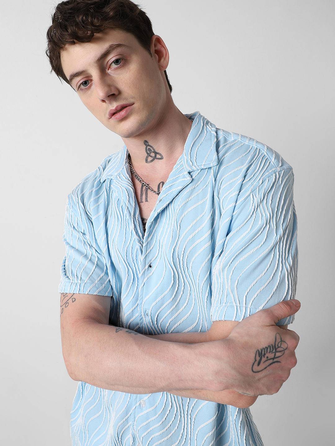 Arctic Blue Wavy Patterned Oversized Shirt Buy only at ₹569