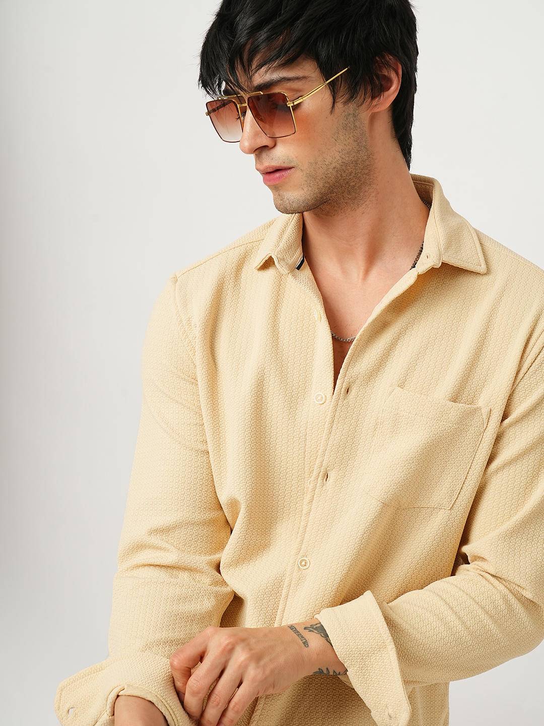 Meticulous Light Beige Jacquard Shirt Buy only at ₹659