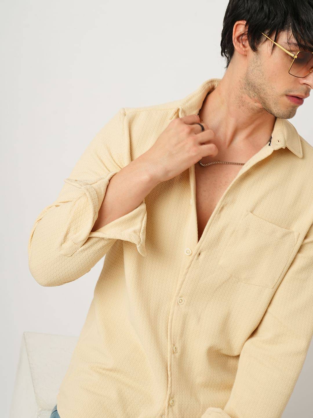 Meticulous Light Beige Jacquard Shirt Buy only at ₹659